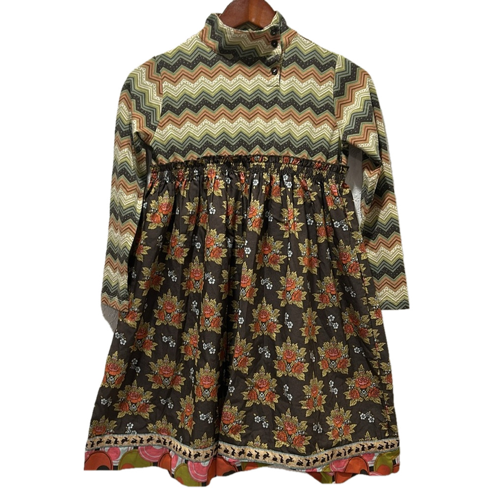 Matilda Jane bunny rabbit brown & green floral long sleeve dress size 12 GUC
